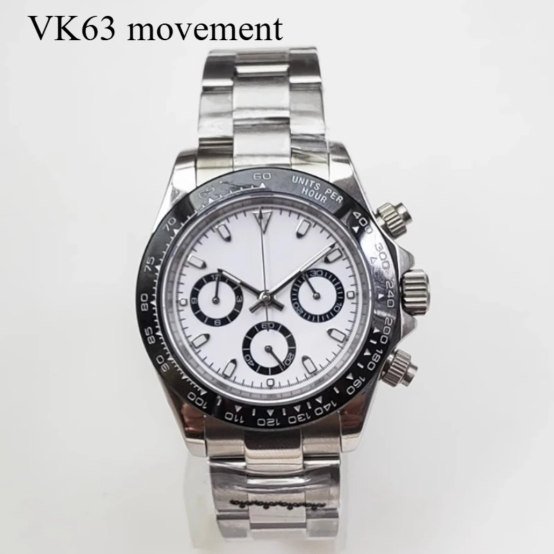 Cronografo VK63 da 39 mm Cassa VK63 Movimento al quarzo Cassa in acciaio inossidabile da 39 mm Accessori quadrante Panda luminoso