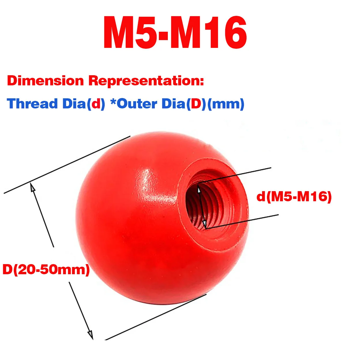 Dado a sfera solido in bachelite/maniglia a sfera/dado a manopola/maniglia a bilanciere filettatura interna M5-16