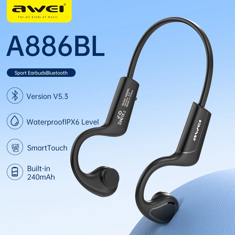 

Awei A886BL Conduction Sports Headphones Wireless Bluetooth Earphones With Mic TWS Bluetooth Headset Hifi Ear Hook Earbuds