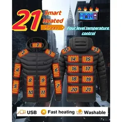 Winter Heating Clothing Multi Zone Intelligent Heating 4-speed Temperature Control Warm Top Coat Outdoor 21 Zone Heating Jacket