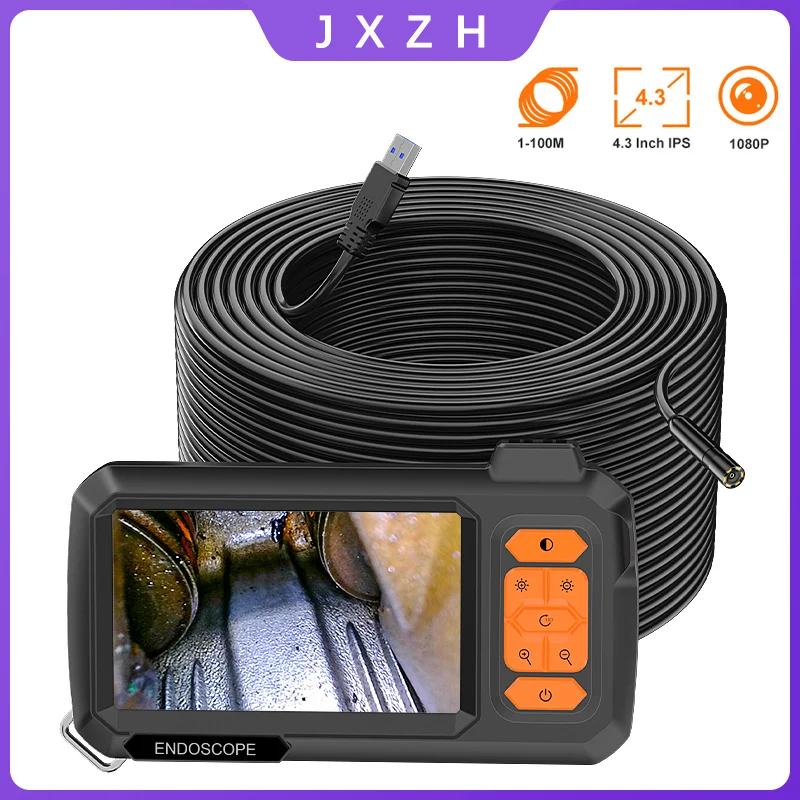 4.3'' IPS Screen Industrial Endoscope Camera 1080P Split Design 1-100m Rigid Cable Hand-hold Waterproof Camera Inspection Car