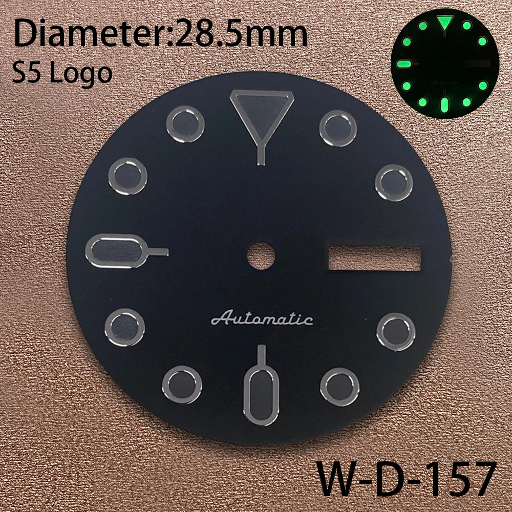 28.5mm S5 Logo Dial Suitable For NH36/4R36 Janpan Movement Green Luminous Black Matte Watch Dial Watch Modification Accessories