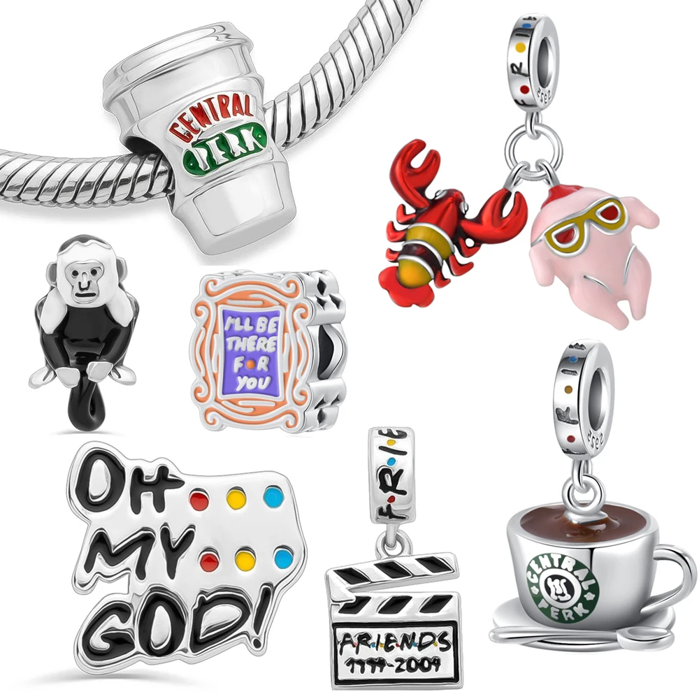 جديد 925 فضة "الأصدقاء" سلسلة الطرفية القهوة تركيا خرزة ساحرة ملائمة سوار الأصلي لتقوم بها بنفسك مجوهرات اكسسوارات