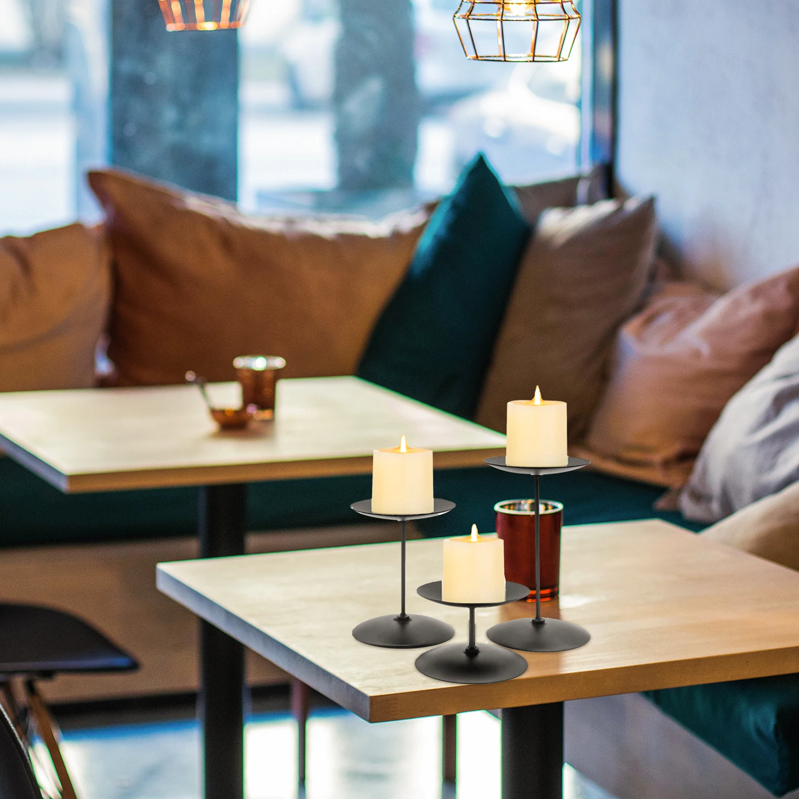 

3pcs Black Tray Plates Modern Iron Candleholder For Home Wedding Decor Tealight Stand Desktop Ornament Retro Style