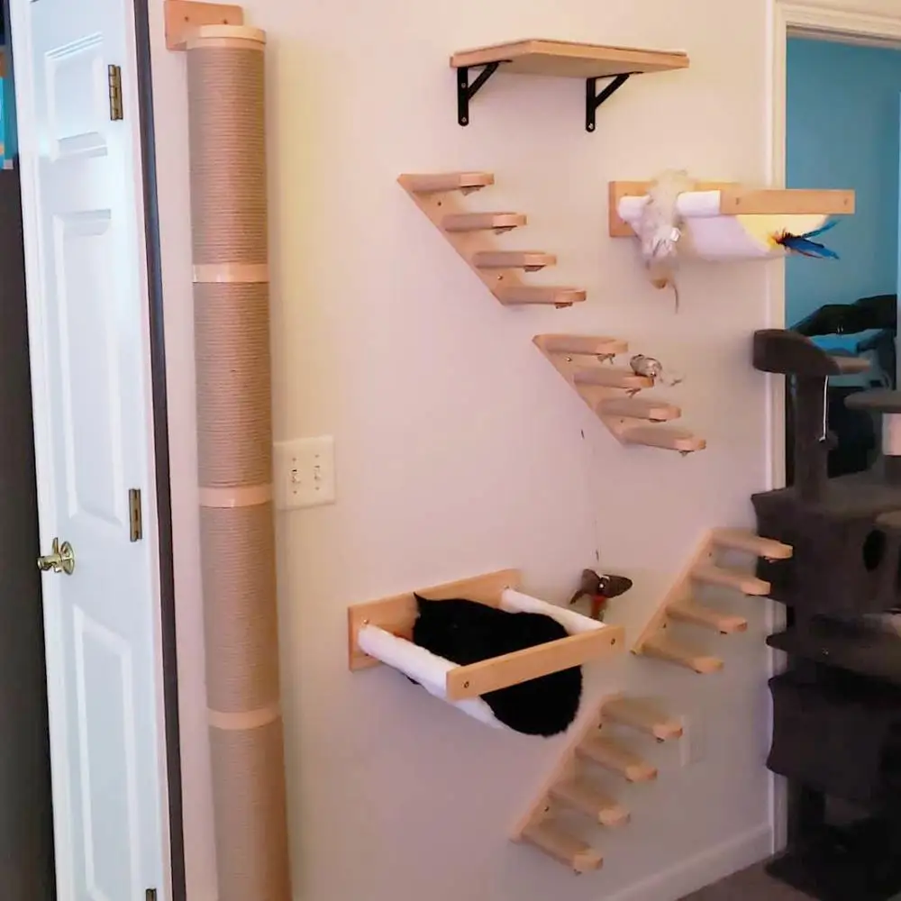 

Cat Wall Wooden Climbing Shelves Cat Hammock Sisal Repo Ladder and Jumping Platform Pet Furniture for Kitty Playing and Sleeping