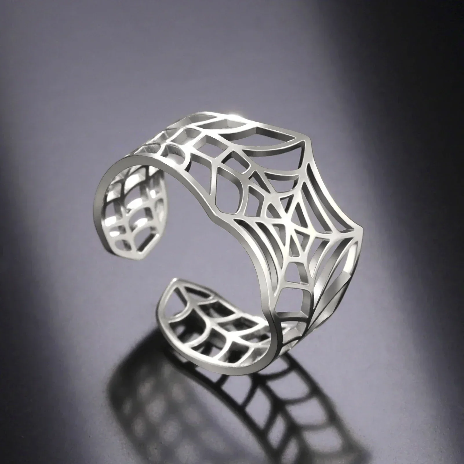 Punk Spider Web Ring for Women Men Stainless Steel Creative Open Adjustable Rings 2024 Couple Jewelry Gift Wholesale