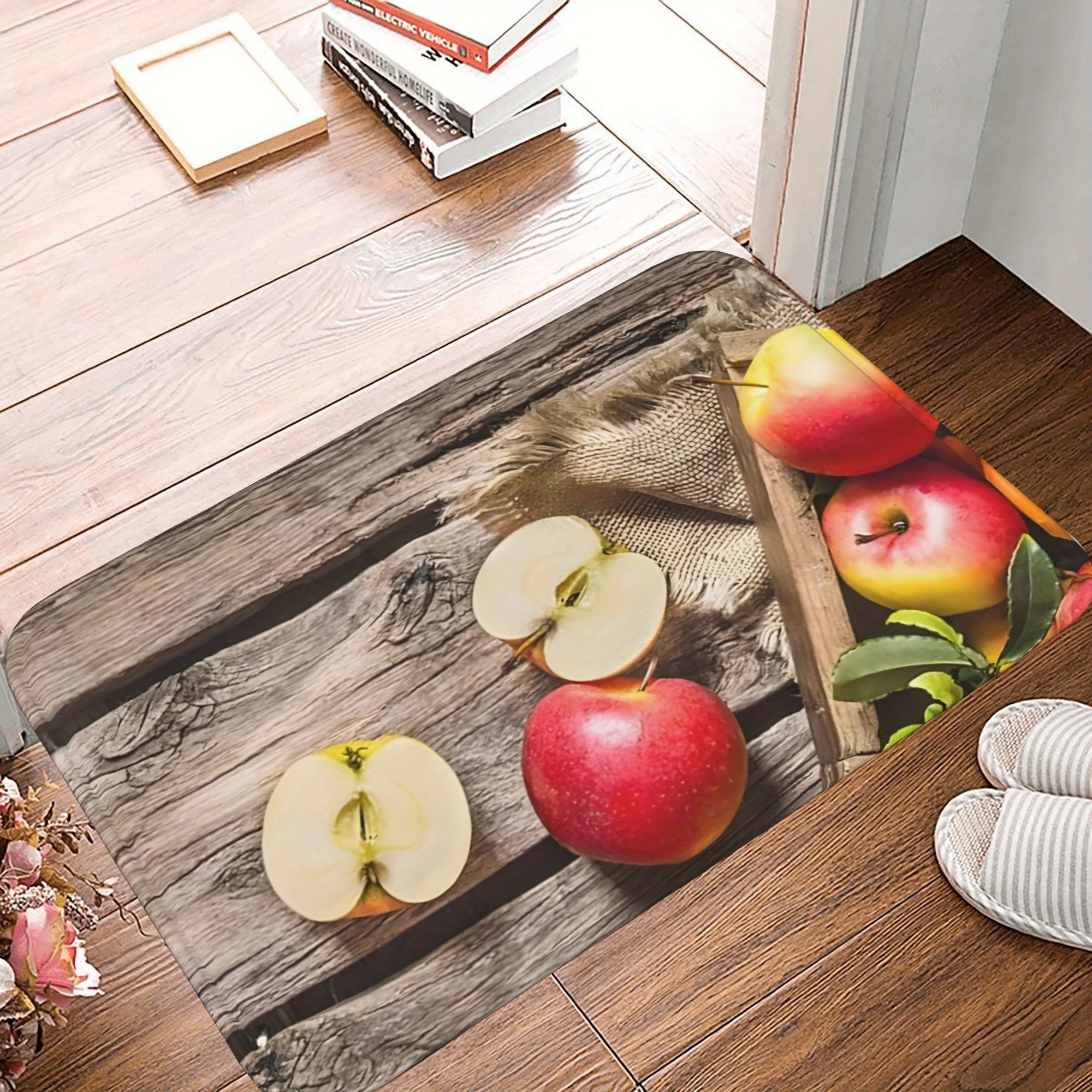 

1PC Apple Harvest Pattern Kitchen Rug Non-Slip Door Mat Pop design Bathroom Rug Bath Mat Carpet for Home Sink Laundry Decor