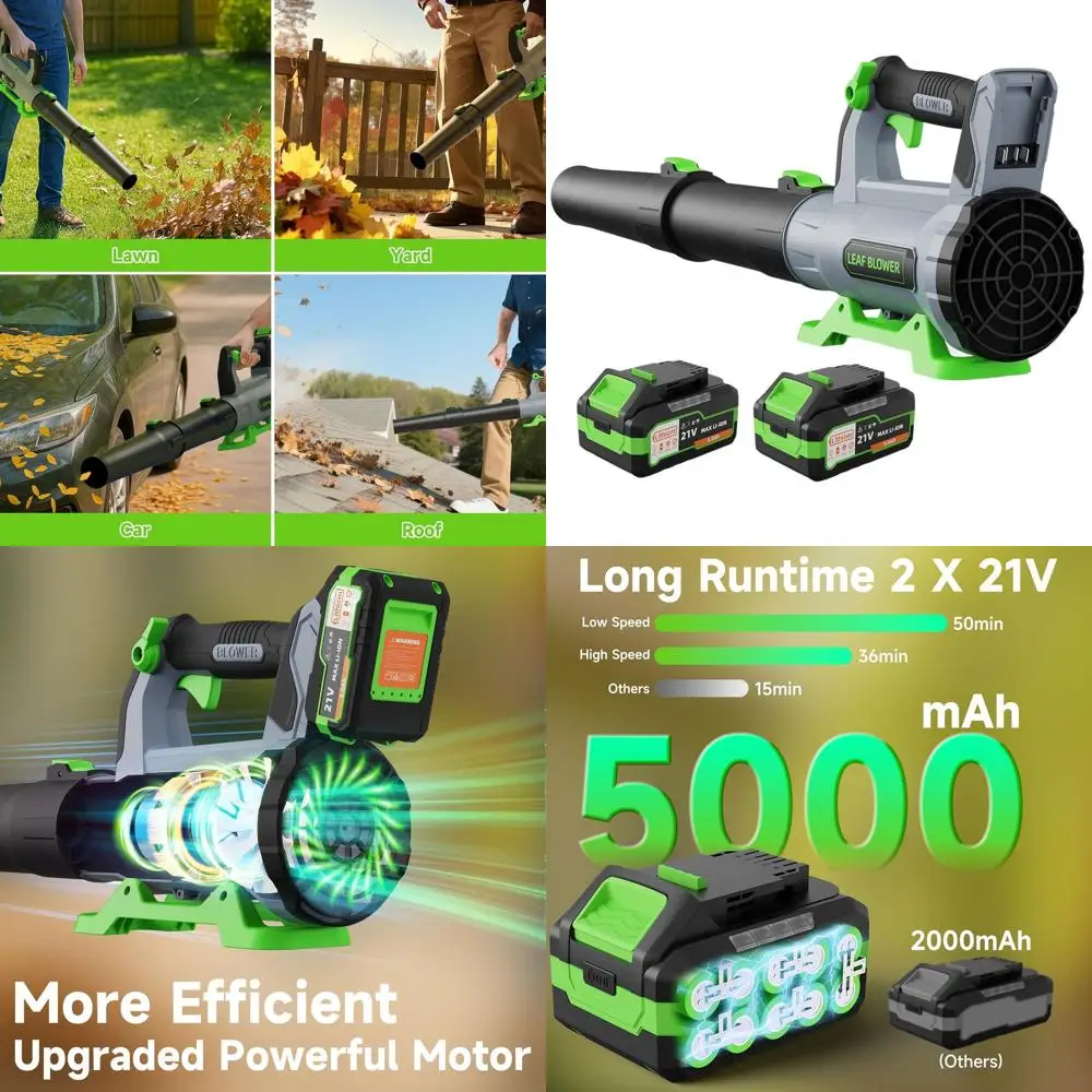 

Cordless Leaf Blower with 2× 5.0Ah Batteries and Charger, 21V Lightweight Electric Blower for Lawn, Yard, and Patio Cleanup