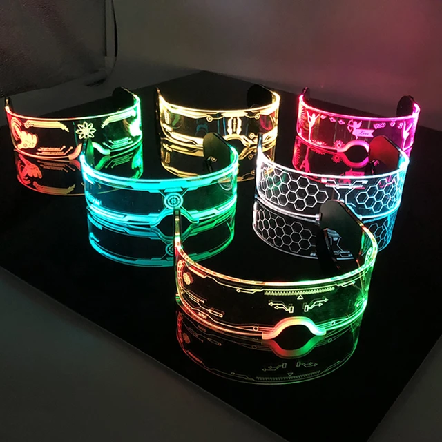 Modne Świecące Okulary Dekoracyjne Neonowe Światło LED Okulary Przeciwsłoneczne Do Klubu Nocnego DJ Taniec Muzyka Rave Kostium Noc