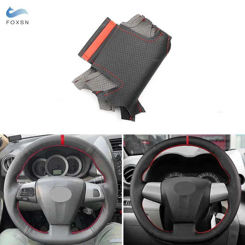 Car Steering Wheel Leather Cover Trim For Toyota Corolla RAV4 Auris Wish Vanguard Voxy 2010 2011 2012 2013 red line-red strip