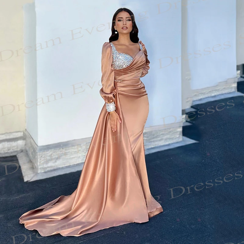 Gaun malam anggun putri duyung baru noda Arab Saudi Dubai gaun Prom Sweetheart lengan panjang Vestidos Para Eventos utama