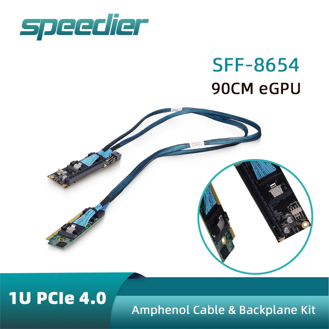 

Карта-адаптер PCIe 4.0 1U/2U + кабель-райзер SFF-8654 + бэклейн для внешних графических процессоров eGPU, для игровых видеокарт, внешнее расширение GPU, 0.4м/0.9м