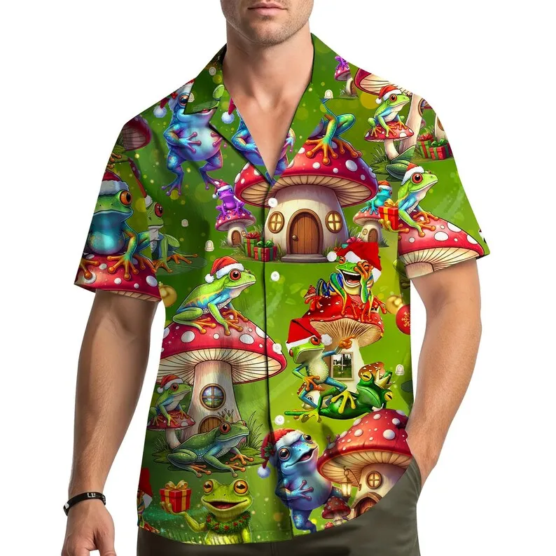 Funny Christmas Mens Hawaiian Shirt 3D Printing Santa Darts Print Aloha Shirt Short Sleeve Button Up Casual Holiday Party Shirts
