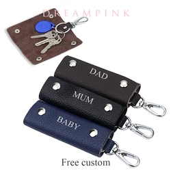 Custom Name Genuine Leather Key Holder Personalize Letters 1-2 PCS Family House Keychain Men Women Cowhide Key Case Organizer