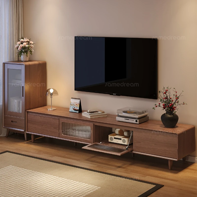 

Solid wood floor-to-ceiling antique TV cabinet household living room 2025 new integrated small apartment