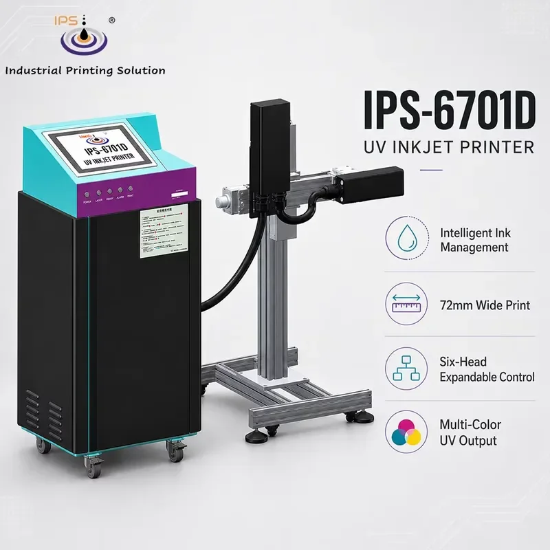 HCY IPS-6701D 72mm Wide-Area Piezo DOD UV Printer for Variable Data Coding on Cartons Labels and Plastic Packaging