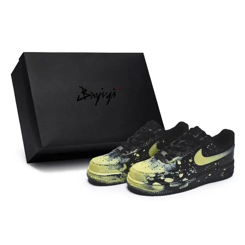 

[Женские туфли для скейтборда Crazy Graffiti на заказ, желтые SBOX] Nike Air Force 1, противоскользящие, износостойкие, с низким берцем, женские черные Y