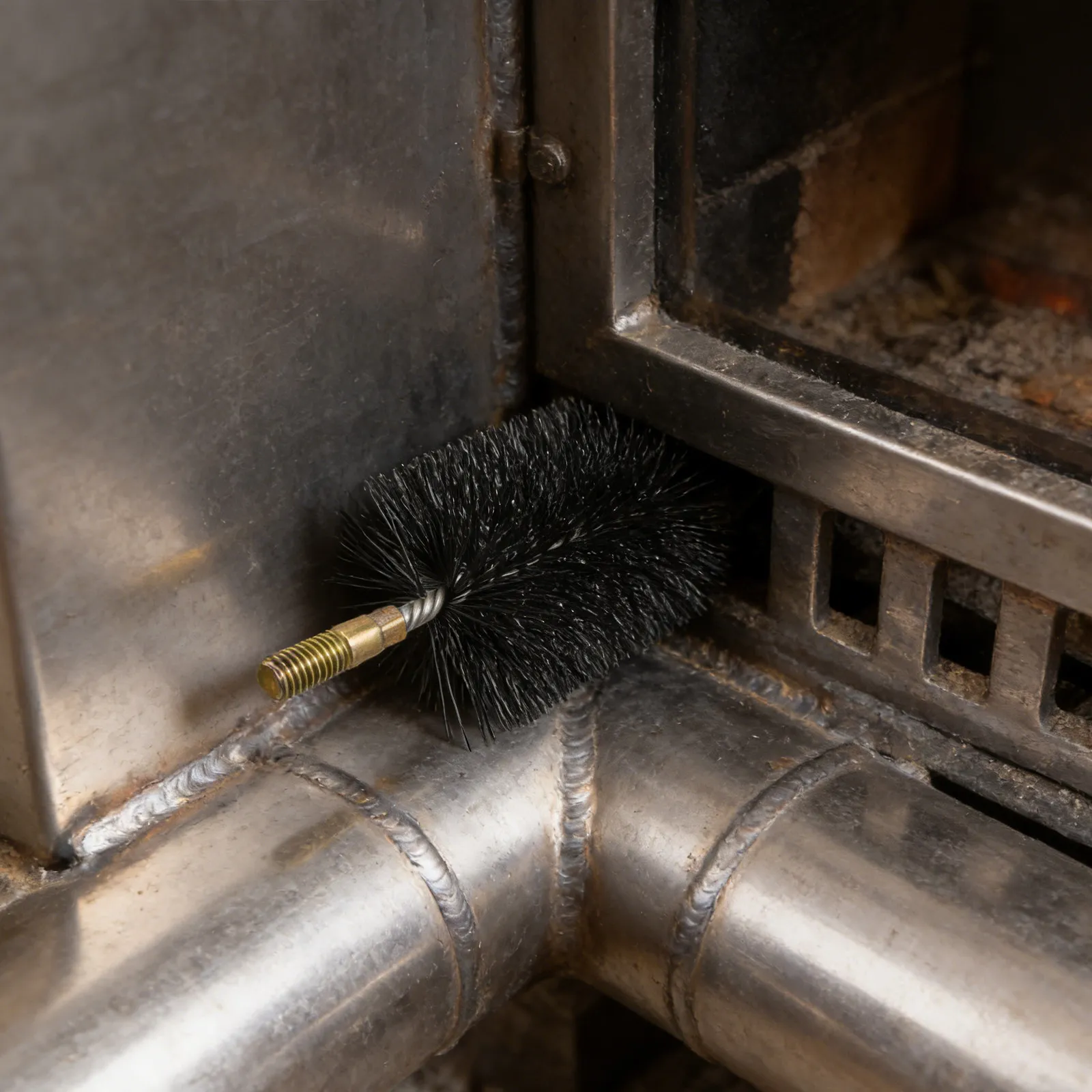 3.7 Inch Outer Diameter 0.4 Thread Stainless Steel Wire Chimney Brush Fireplace Chimney Cleaning Tool Stove Pipe Cleaner