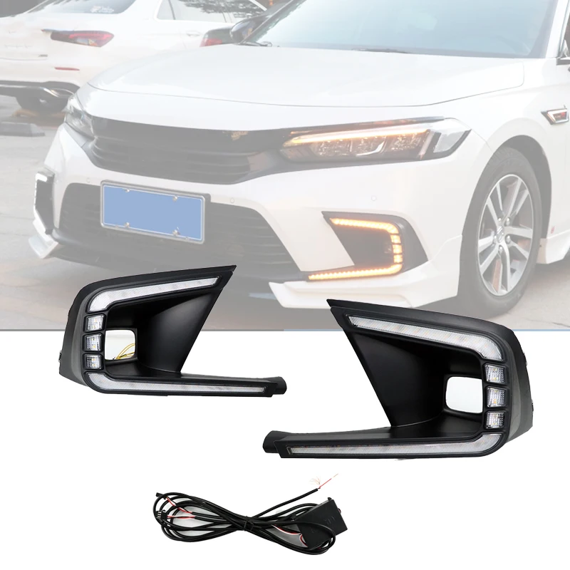 

2 Pieces Turn Signal Dynamic Yellow Led Daytime Running Lights White DRL 12V Daylight Assembly for Honda CIVIC 11th 2021