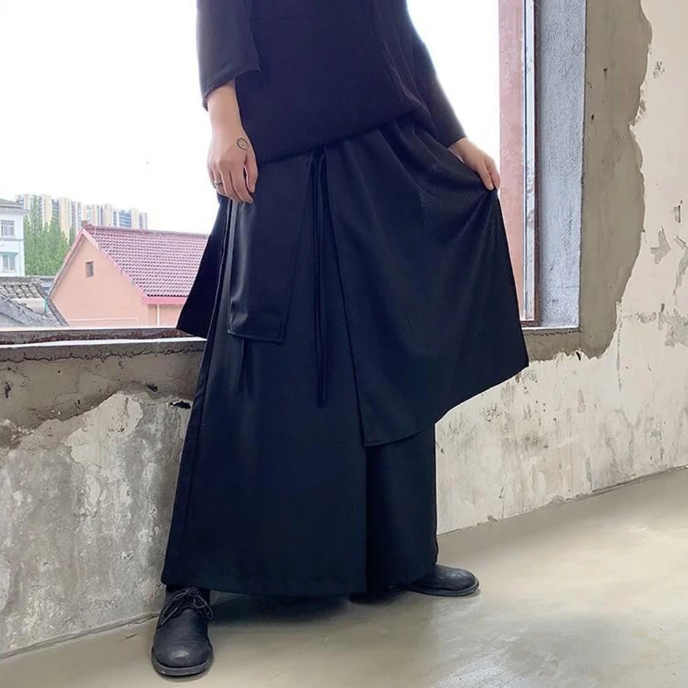 Mens Irregular Layered Skirt Pants Streetwear Fashion Youth Outdoor Versatile Gothic Dark Wide-Leg Pants Men'S Clothing 2026 New