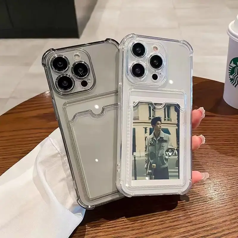 Photo Card Wallet Bag Case For iPhone 17 16 Pro Max 11 12 13 14 Pro 15 Plus 17 Air X XS Max 6 7 8 Plus SE Clear Cover Phone Case