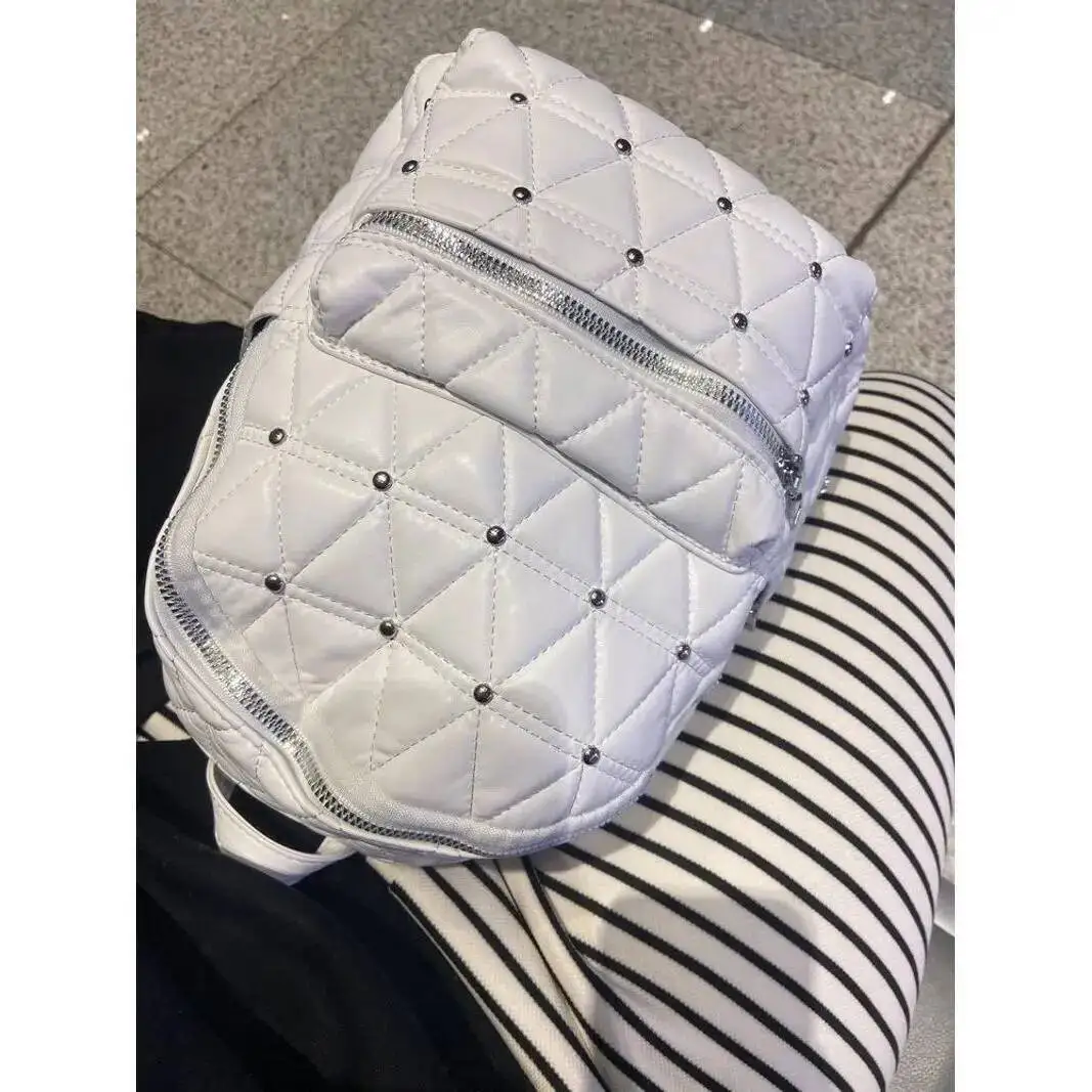 Bloom Large Capacity White Backpack For Women 2025 New Dia Chic Leather Backpacks Female Vintage Casual Mochila Aesthetic