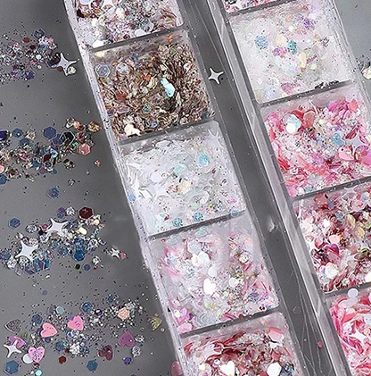 بريق الترتر مختلط 12 شبكة نجمة شكل قلب أظافر ملونة الترتر ل تألق شاكر مسمار الفن رقائق Paillette مانيكير #1