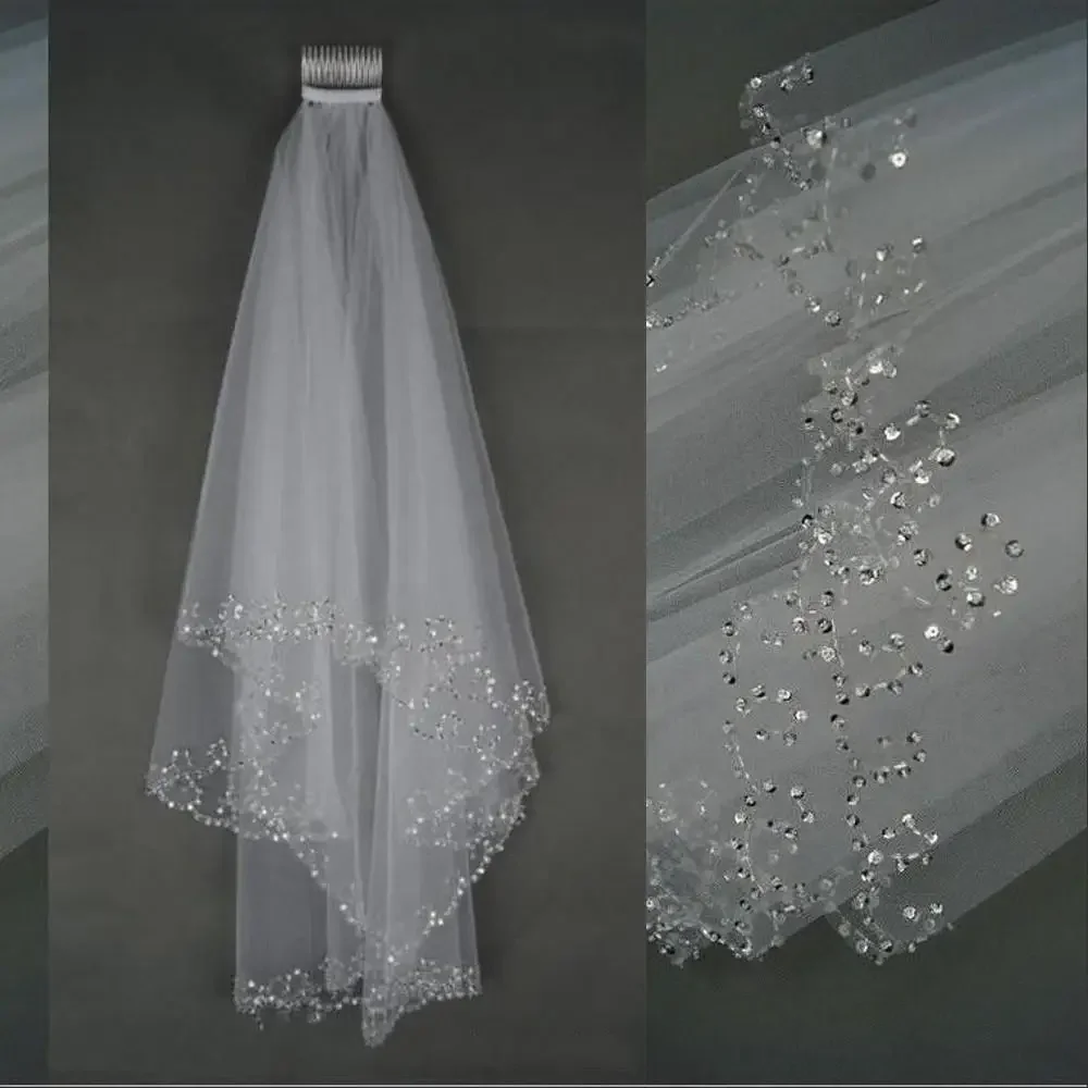 Voile de mariage court blanc ou ivoire avec bord en cristal, peigne perlé, pour patients de la mariée