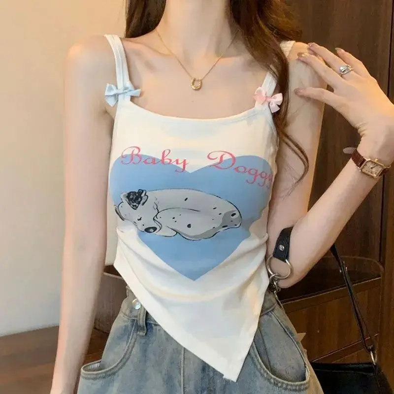 

Japanese Style Cartoon Printing Camisole Women Sweet Cute Bow Cropped Tops Slim Lovely Spicy Girls Instagram Trendy Y2k Harajuku