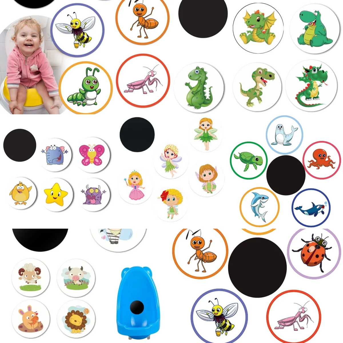 1set  Color Changing Toilet Sticker Thermochromic Toilet Sticker Urinal Training Waterproof Color Changing Sticker For Kid Potty