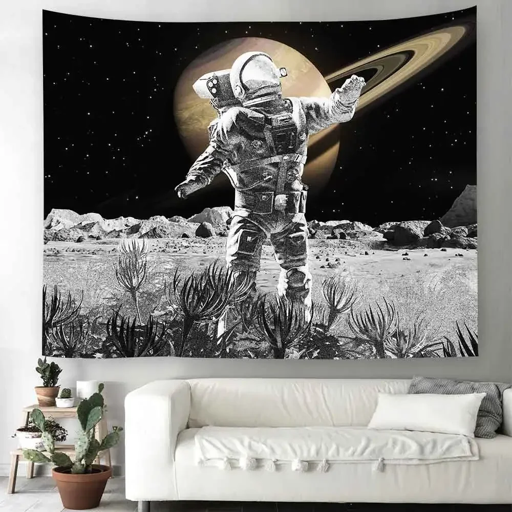 Space Astronaut Tapestry Moon Night Starry Sky Landscape Tapestry Bohemian Psychedelic Home Living Room Bedroom Decoration