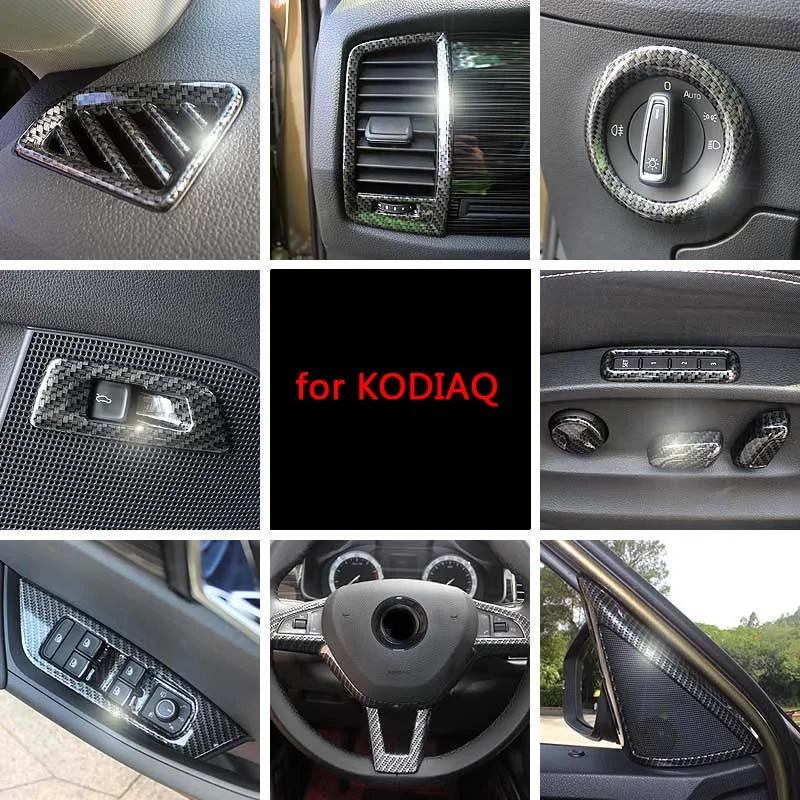 

For SKODA KODIAQ Interior Carbon Fiber Trim Air Outlet Gear Box Steering Wheel Center Control Strip