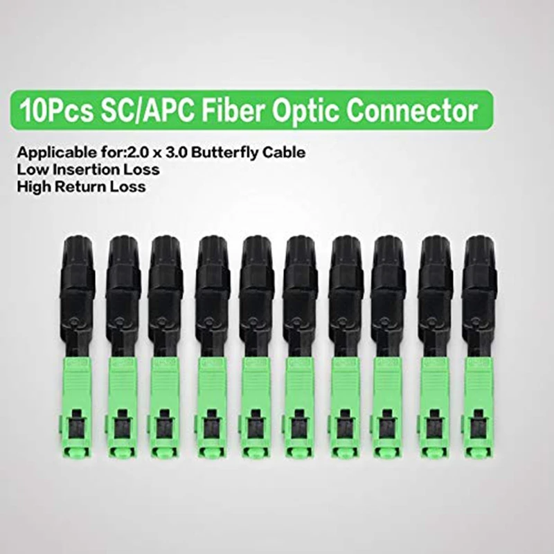 10Pcs Sc/Apc Fiber Optic Connector Embedded Single Mode Component Fiber Optic Quick Connector-Black + Green