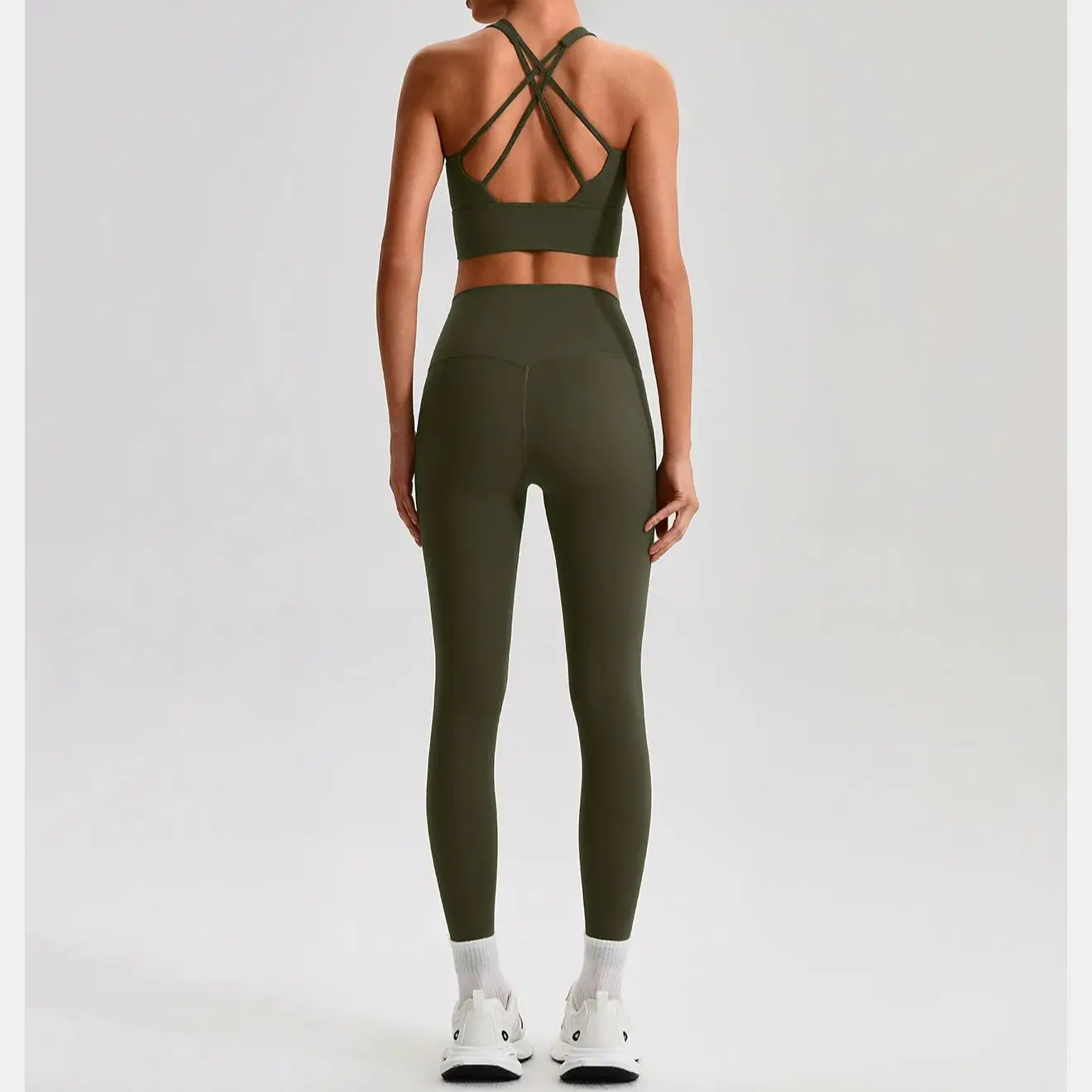Solid Color Gym Yoga Set Tight Leggings Sports Fitness Cross Bra Top 2pcs Soft Sport Suit Workout Training For Women Sportwear