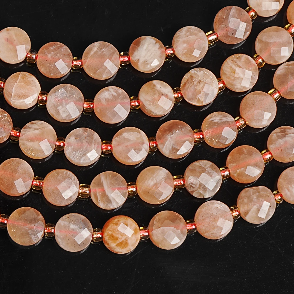 SUNSTONE LOOSE BEADS 6MM NATURAL STONE FACETED ROUND COIN GEMSTONE BEADS FOR DIY JEWELRY MAKING BRACELET NECKLACE VALENTINE DAY