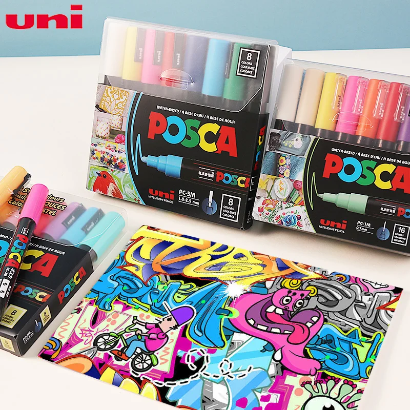 uni POSCA Assorted Colors Markers,7/8/12/16 Colores Drawing Set Permanent&Opaque Pigment Ink for Artists,Kids&Craft Projects Art