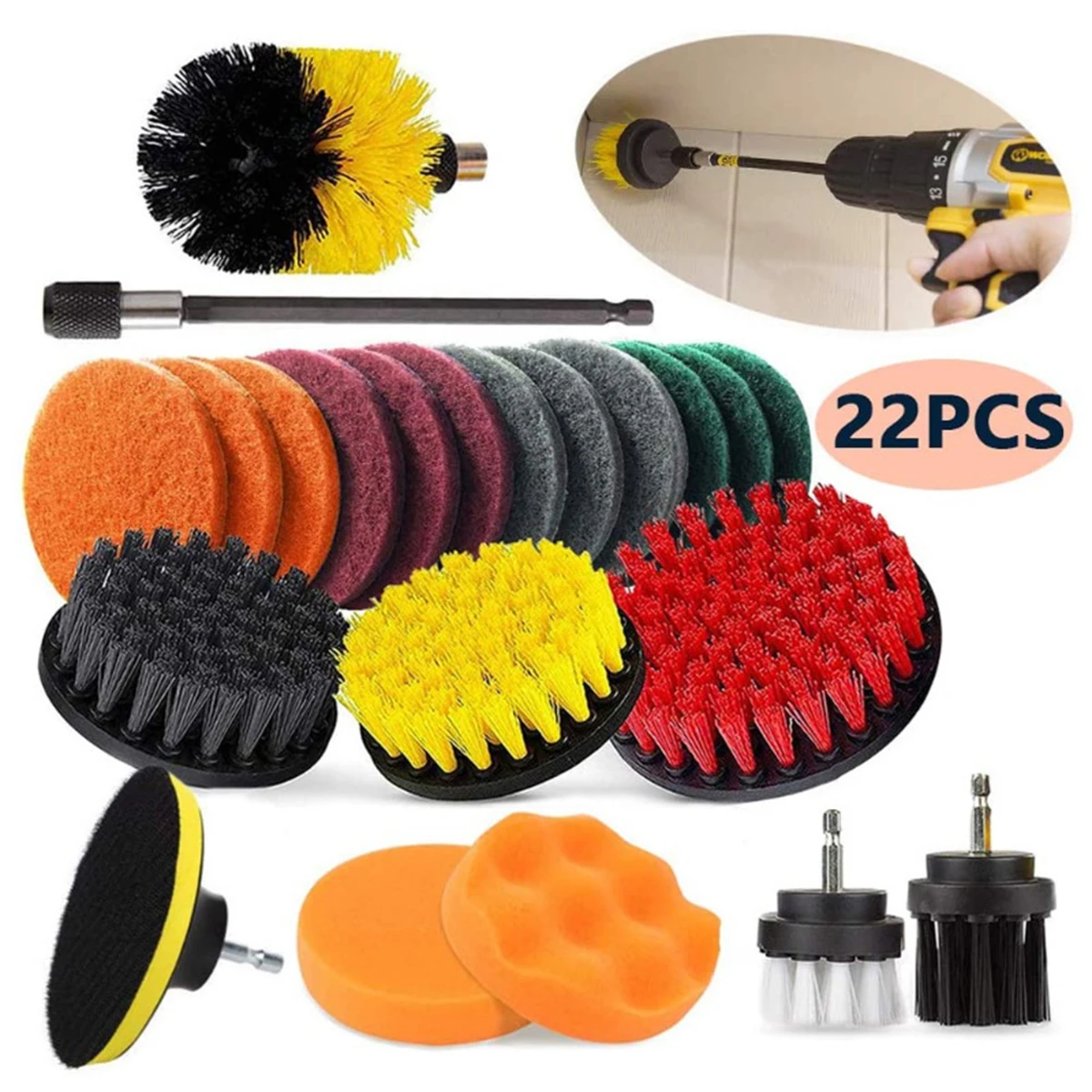 22Pcs Drill Cleaning Brush Heads Disc Brush Cleaning Polishing Dust Removal Sanding Electric Brush Head Set Car Washing