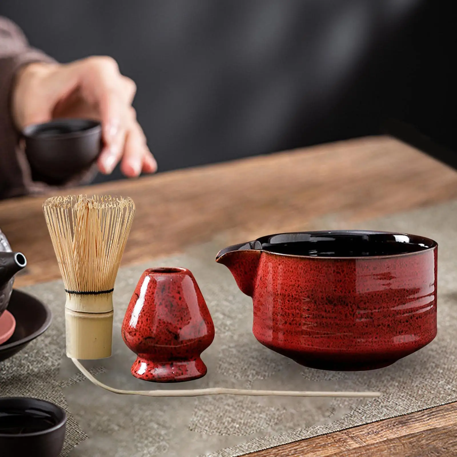 4pcs Japanese Tea Dish Matcha Whisk Utensils Set and Matcha forMatcha Bowl Tray Bamboo Whisk Tea Ceremony Accessories