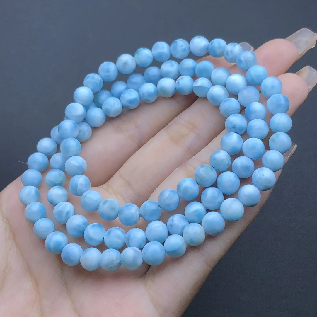 6MM Natural Larimar Triple Circle Bracelet Charms Handmade Fortune Energy Bangle Mineral Woman Amulet Jewelry Gift 1PCS