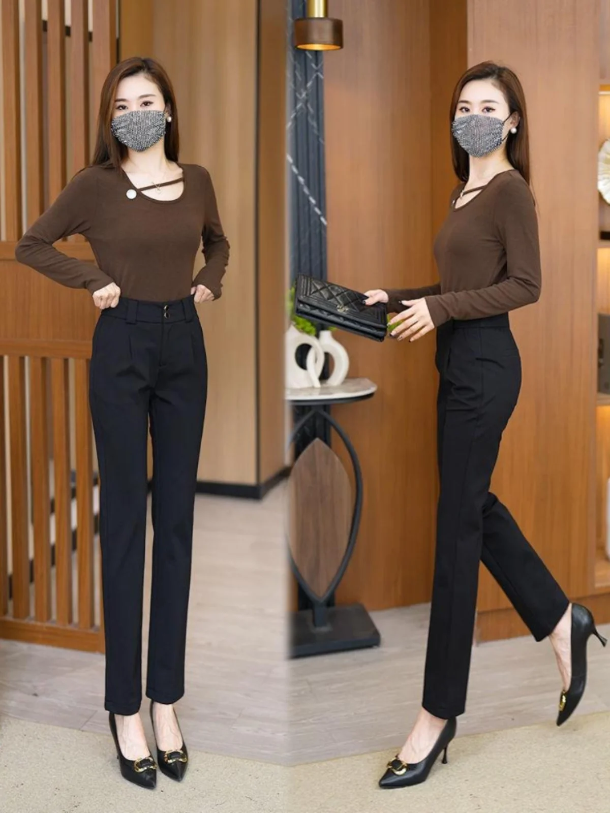 High Waist Slim Fit Straight Leg Pants Casual Trousers Harem Long Pants Spring Autumn New Style Suit Pants Fashionable Ladies...