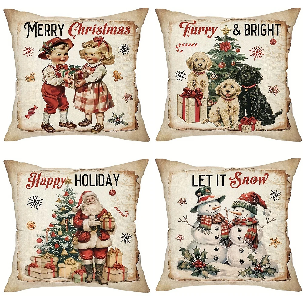 Christmas decoration pillowcase Santa Claus kids and puppy pillow cover suitable for home room living room sofa cushion cover