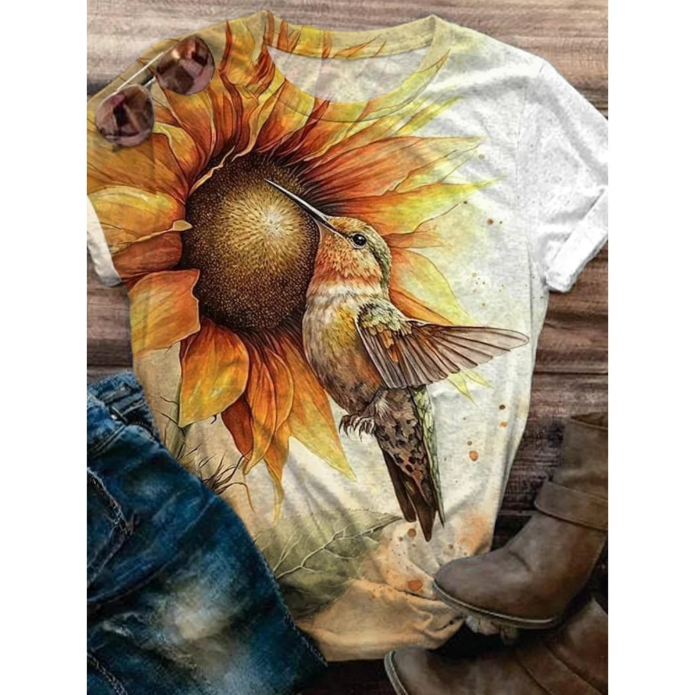 Flower Sunflower Women\'s T-Shirts Fashion Top 3d T Shirt Women Casual Short Sleeve O-Neck Oversized Female Clothing Summer