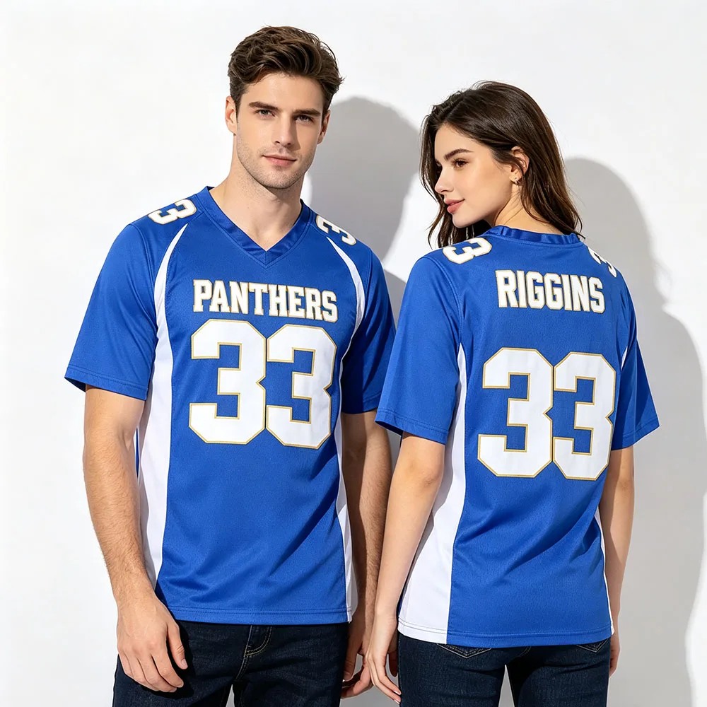 Tim Riggins Panthers Football Jersey FridayNight Lights Tees Men Women V‑Neck Short Sleeve Mesh Sports T-shirt Blue White Tshirt