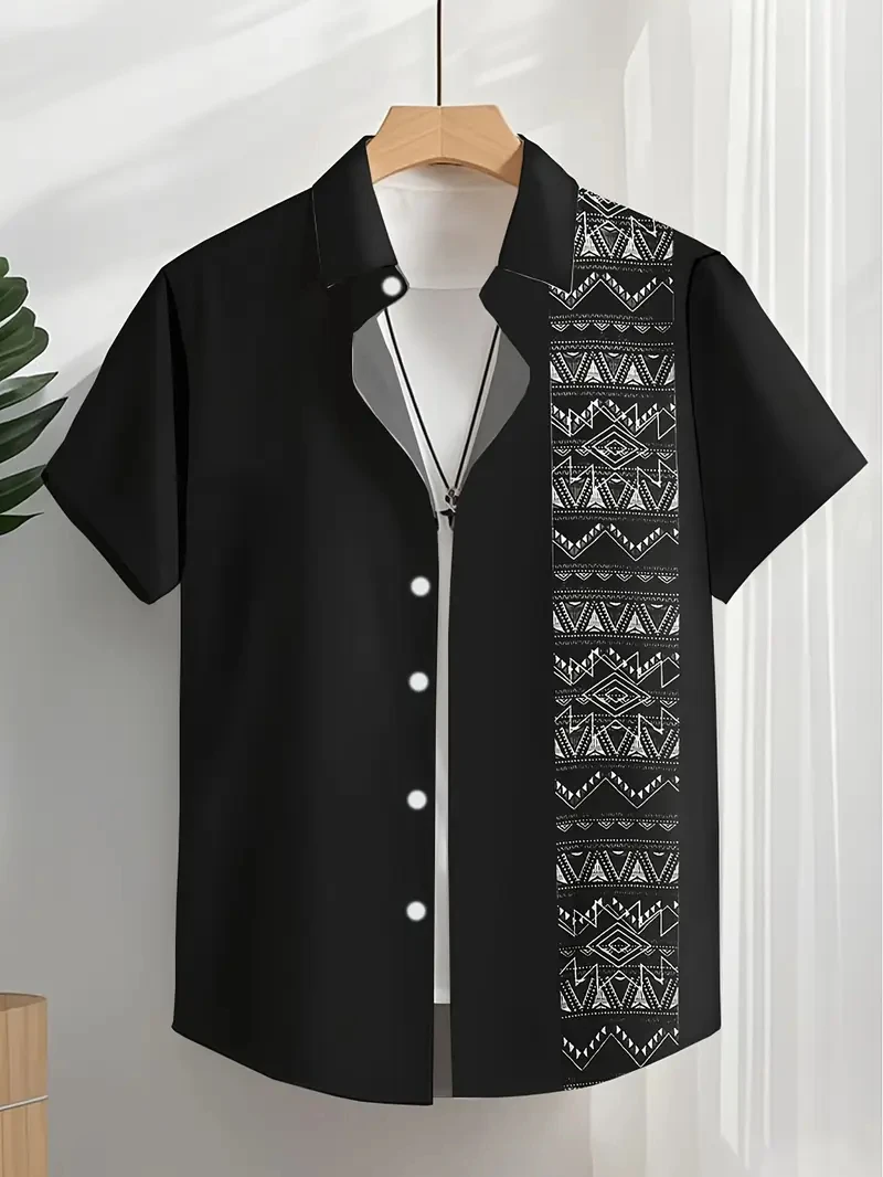 

Casual Men's Button Down Shirt Vintage Graphic Printed Short-sleeved Shirt Clothing Outdoor Daily Lapel Button Up Shirt for Men