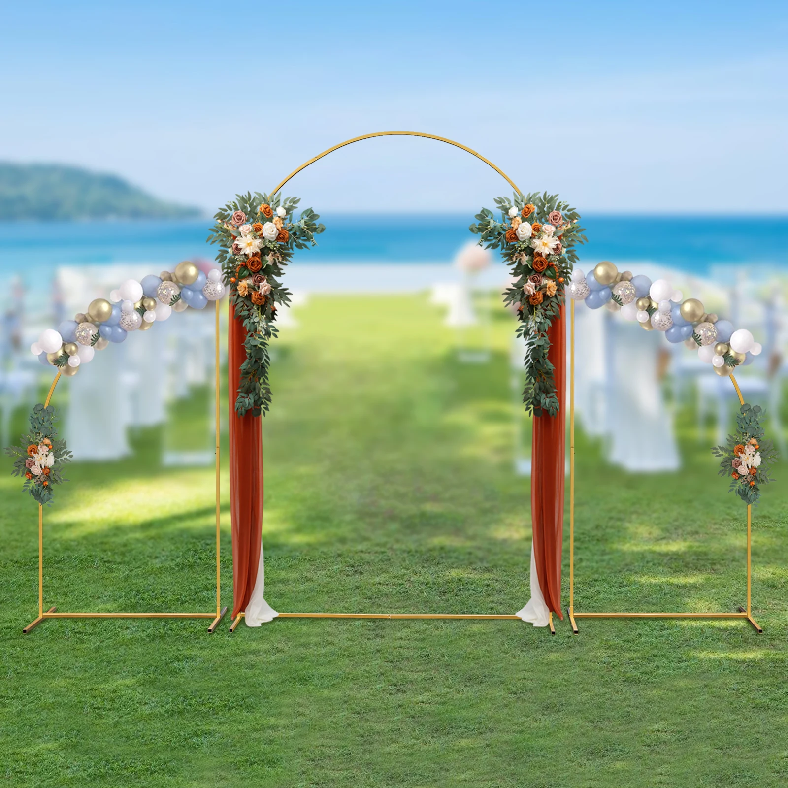 3PCS Metal Wedding Arch Backdrop Stand, Gold/White Fan-shaped Stand for Wedding Ceremony Party Decoration