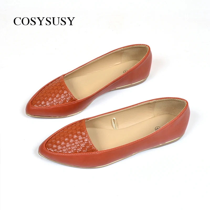 

COSYSUSY Women Ballet Flats Shoes Classics Casual Loafers Orange Leather Shoes For Woman Pointed Toe Comfort Beach Rubber Shoes