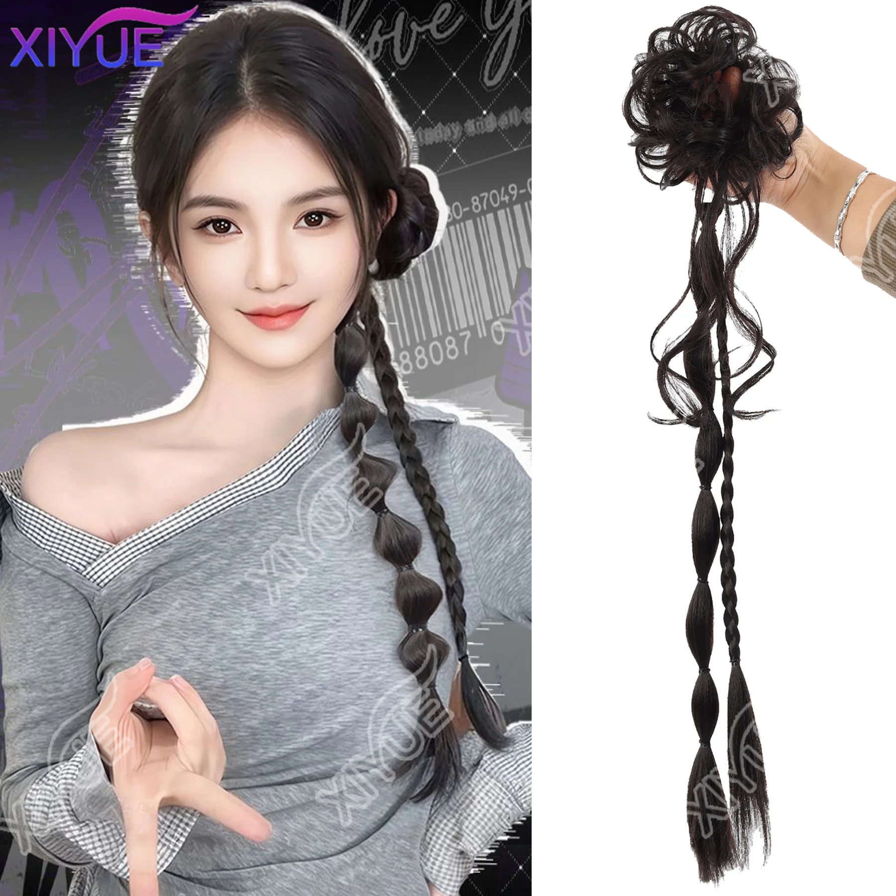 

XIYUE Synthetic Ponytail Wig For Women New Chinese Braided Braids Can Be Tied Into Ancient Style Hanfu Double Ponytail Wig
