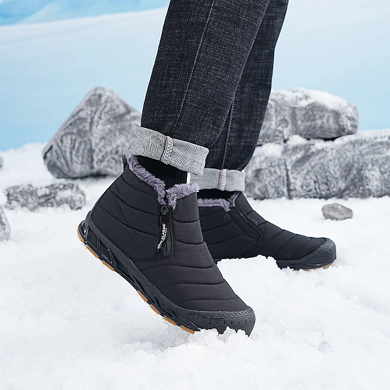 Large Size Winter Men\'s Boots Warm Plush Men\'s Ankle Boots Waterproof Men Snow Boots Couple Outdoor Sneakers Winter Men\'s Shoes