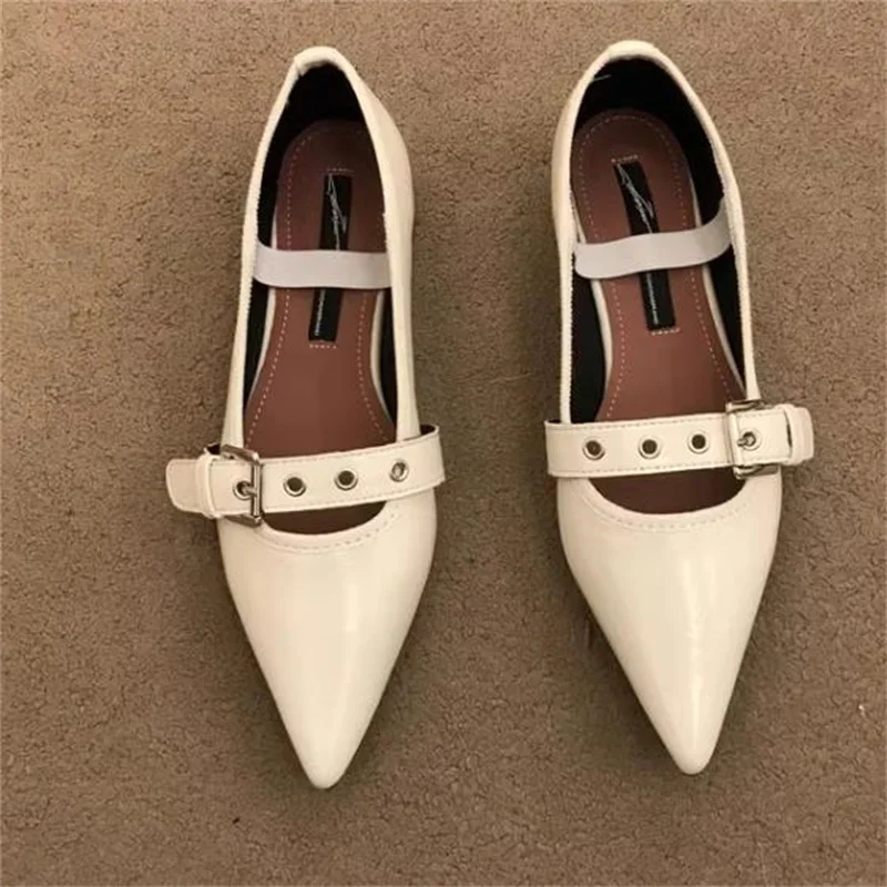 

Belts Buckle Womens Shoes Pointed Toes Ladies Front Strap Chassure Femme Hollow Female Low Heels PU Leather Zapatos De Mujer