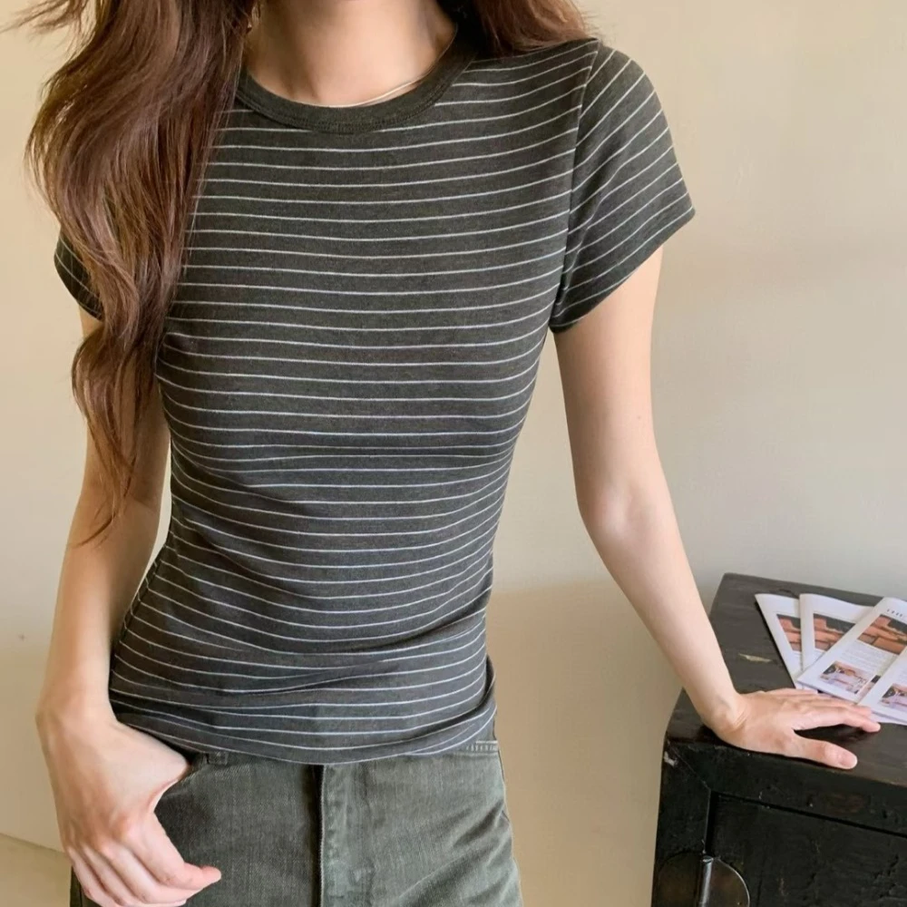 Spring/Summer Striped Short-Sleeve Tops Women T-Shirts